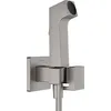 Image de hansgrohe Douchette bidette E avec 1 type de jet économie d'eau (EcoSmart), incl. clapet anti-retour, support et tuyau de douche 1,25 m, pour eau chaude, Noir chromé brossé, 29233340