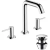 Image de hansgrohe Tecturis S - Mitigeur de lavabo 3 trous avec vidage Push-Open, Robinet de salle de bain avec hauteur sous bec 150 mm, économie d'eau (EcoSmart+), Chromé, 73330000