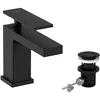 Image de hansgrohe Tecturis E - Mitigeur de lavabo avec tirette et vidage, économie d'énergie (CoolStart), Robinet de salle de bain avec hauteur sous bec 80 mm, économie d'eau (EcoSmart+), Noir mat
