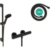 Image de hansgrohe Pulsify S - Set de douche économie d'eau (EcoSmart+), Ensemble de douche avec mitigeur thermostatique Ecostat Element, Douchette, Barre 65cm, Flexible 160cm, Support, Noir mat, 24272670