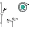 Image de hansgrohe Pulsify S - Set de douche économie d'eau (EcoSmart+), Ensemble de douche avec mitigeur thermostatique Ecostat Element, Douchette, Barre douche 65cm, Flexible 160cm, Support, Chromé, 24272000