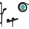 Image de hansgrohe Pulsify S - Set de douche économie d'eau (EcoSmart+), Ensemble de douche avec mitigeur thermostatique Ecostat Fine, Douchette, Barre douche 65cm, Flexible 160cm, Support, Noir mat, 24262670