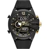 Image de Diesel Mega Chief Montre pour Homme, Mouvement Ana-Digi avec Bracelet en Silicone, Acier Inoxydable ou Cuir, Noir et Ton Or, 51mm