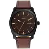 Image de Fossil Montre pour homme Machine, mouvement à quartz, boîtier en acier inoxydable noir de 42 mm avec bracelet en cuir ProPlanet, FS5901