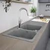 Image de evineo line 100 Évier de cuisine avec deux cuves et surface de dépose l: 116 P: 50 cm, FOD200GR,