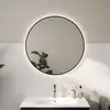 Image de evineo ineo Miroir éclairé Ø 80 cm avec éclairage indirect et cadre contrastant noir mat, BEA081MI,