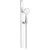 Image de Set de douche Duravit, set de douche avec 3 types de jets, barre de douche (810 mm) avec douchette à économie d'eau, flexible de douche avec protection anti-torsion, chromé/blanc