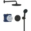Image de GROHE Precision Thermostatique Rond Ensemble de Douche Encastré Vitalio Start avec Douche de Tête 25cm, Douchette 11cm 2 jets, Support Mural et Flexible 1.5m, Economie d'Eau, Noir Mat, 348832430