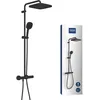 Image de GROHE Vitalio Comfort 250 Colonne de Douche avec Mitigeur Thermostatique, Douche de Tête Carrée 25cm 1 jet (Pluie), Douchette Carrée 11cm 2 jets (Pluie/Stimulant), Economie d'Eau, Noir Mat, 266962431