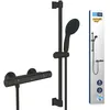 Image de GROHE Precision Start, Ensemble Douche avec Thermostatique (Pommeau Rond 11cm 1 jet, Flexible 1.75m et Barre 60cm à coller avec GROHE QuickGlue ou à visser), Economie d'Eau, Noir Mat, 345972431