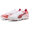 Image de Puma Ultra 5 Match MG, Chaussure de Football Unisexe, Puma White-Puma Black-Glowing Red,