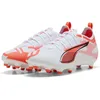 Image de PUMA Ultra 5 Pro FG/AG JR, Chaussure de Football Unisexe, PUMA White-PUMA Black-Glowing Red,