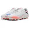 Image de Puma Future 8 Play MG, Chaussures de Football Unisexe-Adulte, Puma Blanc Puma Noir Rouge Brillant, 45 EU