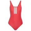 Image de adidas Femme 3 Stripes V-Back Swimsuit Swimwear, Semi Lucid Red/White, 38