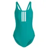 Image de adidas Femme 3 Stripes V-Back Swimsuit Swimwear, Equipment Green/White, 40