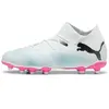 Image de Puma Unisex Youth Future 7 Match Fg/Ag Jr Soccer Shoes, Puma White-Puma Black-Poison Pink, 28 EU
