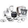 Image de Robot pâtissier Bosch MUM5XW20   Machine puissante 1000 W pour mélanger, pétrir & couper   7 vitesses + turbo   Balance intégrée   10 accessoires   Couleur : blanc/champagne