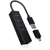 Image de ICY BOX 60844 Hub USB 4 ports USB-A, RJ45 USB 3.1 Gen1 5 GBit/s pilotable sur ordinateur noir IB-HUB1419-LAN, USB 3.2 Gen 1 HUB und LAN Adapter, Type-A+C zu 3x