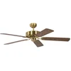 Image de Ventilateur de plafond sans éclairage Potkuri Laiton Satiné, lames réversibles Acajou ou Acajou avec rotin, 132 cm