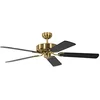Image de Ventilateur de plafond sans éclairage Potkuri Laiton Satiné, lames réversibles Noir ou Noir rayé, 132 cm