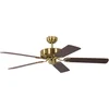Image de Ventilateur de plafond sans éclairage Potkuri Laiton Satiné, lames réversibles Noyer ou Noyer avec rotin, 132 cm