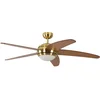Image de Ventilateur de plafond Melton par Pepeo avec eclairage et télécommande incluse revêtement laiton, pâles en érable-miel, 132 cm