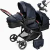 Image de BABYGO Poussette 3 en 1 pour jumeaux - Poussette frère et soeur pour bébé - Poussette double pour 2 enfants avec de nombreux accessoires (gris anthracite chiné, sans nacelle)