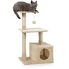 Image de lionto Arbre à Chat avec Niche et Balle en Peluche, Hauteur 85 cm, Arbre à Chat en sisal & Peluche, couchages Confortables & Niche, pour Petits & Grands Chats, Beige