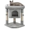 Image de lionto Arbre à Chat avec Niche et 2 balles en Peluche avec grelot, Hauteur 60 cm, avec Corde en sisal Robuste et Peluche Douce, Surface de Repos Confortable, pour Petits et Grands Chats, Gris Clair