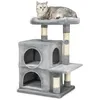 Image de lionto Arbre à Chat avec 2 niches et Surface de Repos Confortable, Hauteur 80 cm, Balle en Peluche avec grelot, Corde en sisal et Peluche Douce, pour Petits et Grands Chats, Gris Clair