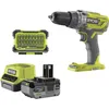 Image de RYOBI - Perceuse-visseuse à percussion sans fil 18V - 50 Nm - 500-1800 tr/min - 1 batterie lithium+ 4,0 Ah - chargeur 2,0 A - Livrée en sac de transport