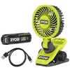 Image de RYOBI - Ventilateur à Pince 4V USB Lithium RCF4-120G - Portable & Orientable - Idéal pour Se Rafraîchir en Bricolant, Camping ou Bureau - Inclus Batterie 2,0Ah & Câble