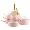 Image de GreenPan Batterie de cuisine de rechange en céramique anodisée saine antiadhésive 10 pièces comprenant cocotte, sauteuse et ragoût, poignée dorée, induction sans PFAS, passe au four, rose pâle