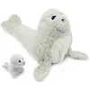 Image de Ptipotos by Les Déglingos - Peluche Maman et Bébé Ploufou L'Otarie - Doudou Ultra Doux 35cm - Blanc - Idée Cadeau Naissance et Anniversaire