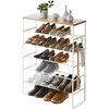 Image de YAMAZAKI 3369 Tower 6Tiered WoodTop Shoe Rack, White, Steel/Wood, 66 x 25 x 87 cm
