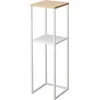 Image de Yamazaki 5983 Tower 2~Tiered Shelf with Wooden Top, White, Steel/Bamboo, 25 x 25 x 80 cm