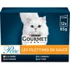 Image de GOURMET PERLE Les Filettines : Dinde Canard Agneau Thon 12 X 85 g Sachets Repas pour Chat Adulte - Lot de 6