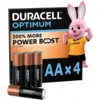 Image de DURACELL Optimum Lot de 4 piles AA alcalines 1,5 V, +200 % d’actifs Power Boost*, répondent aux exigences des appareils modernes, 100 % recyclables, emballage 0 % de plastique   LR6 MX1500