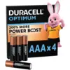 Image de DURACELL Optimum Lot de 4 piles AAA alcalines 1,5 V, +200 % d’actifs Power Boost, répondent aux exigences des appareils modernes, 100 % recyclables, emballage 0 % de plastique   LR03 MX2400