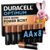 Image de Duracell Optimum Piles AA alcalines lot de 8   1,5 V   Jusqu'à 200 % de durée en plus ou de puissance en plus   Alimentez vos appareils à forte consommation   Recyclables, 0 % plastique   LR6 MX1500