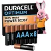 Image de DURACELL Optimum Lot de 8 piles AAA alcalines 1,5 V, +200 % d’actifs Power Boost, répondent aux exigences des appareils modernes, 100 % recyclables, emballage 0 % de plastique   LR03 MX2400