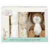 Image de Rainbow Designs Guess How Much I Love You Coffret Cadeau Essentiel pour bébé   Peluche lièvre Marron Noisette et 3 Chiffons en Mousseline de Coton dans Une boîte illustrée   Cadeau de Naissance
