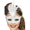 Image de Smiffys Masque vénitien à paillettes, argent, avec plumes Halloween