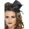 Image de Smiffys Mini haut de forme, noir avec ruban et plume Halloween