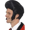 Image de Smiffys Perruque roi de la banane des années 50, noire, avec rouflaquettes Halloween