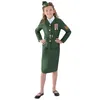 Image de Smiffys Costume armée 2ème guerre mondiale fille, vert khaki, avec veste, jupe, ceinture intégrée et casquette Halloween