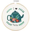 Image de Trimits Kits de Broderie - Kit de Broderie 15cm 6 pouces, Kits Point de Croix pour Adultes, Kit de Démarrage avec Cerceau à Broder en Bambou, Tissu, Fils, Aiguille & Support - I Love Tea