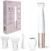 Image de Panasonic ES-WM31 Kit Corps et Bikini, Épilateur pour Femmes, Rasoir pour Femmes, Tondeuse pour Bikini, 5 Accessoires, Étanche IPX7, Humide et Sec, Alimenté par Piles (1 x AA), Blanc Doré