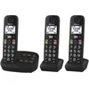 Image de Panasonic KX-TGU133EXB Téléphone Numérique sans Fil avec Répondeur, Unité de Base et 3 Combinés, Écran LCD, Grosses Touches, Appel Favori, Compatible avec Les Appareils Auditifs, Noir