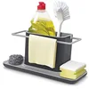 Image de Joseph Joseph Caddy - Rangement/organiseur d'évier avec égouttoir intégré, support pour éponge, brosse, liquide vaisselle, et lavette, démontable, Grand, Gris